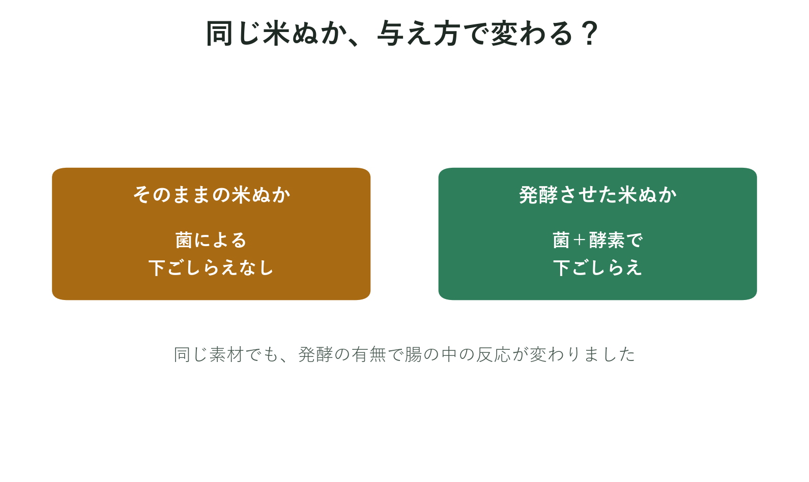 そのままの米ぬかと発酵させた米ぬかを比べる概念図