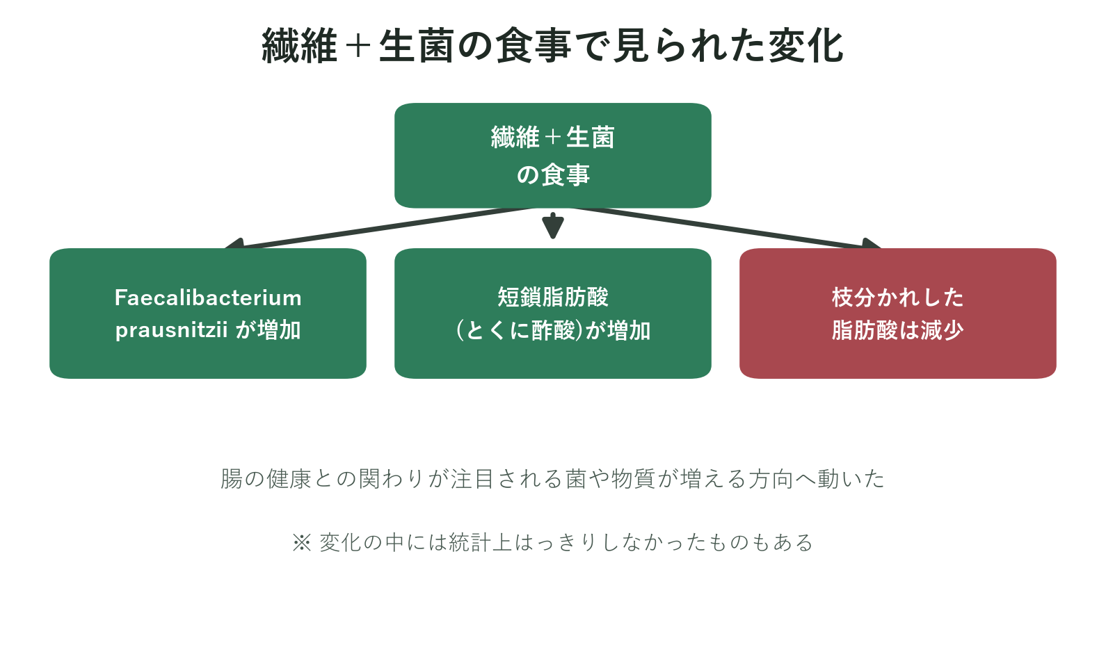 補助食で腸内細菌と短鎖脂肪酸が動いたことを示す図