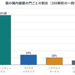 猫の腸内細菌のおもな門ごとのおおよその割合を示した棒グラフ